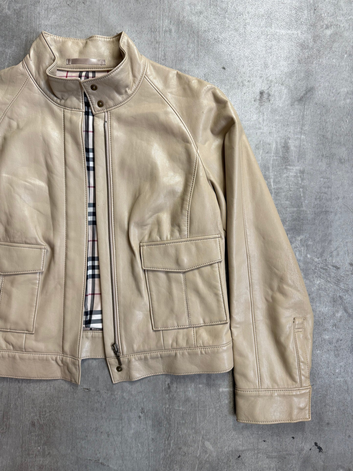 Burberry Leather Cropped Lambs Leather Jacket