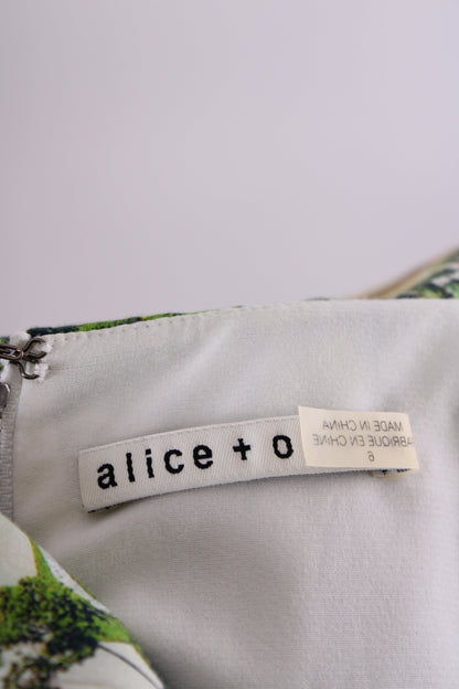 Alice & Olivia S/S Courtyard Print Dress Green/ Cream 10 | O/S, Cream