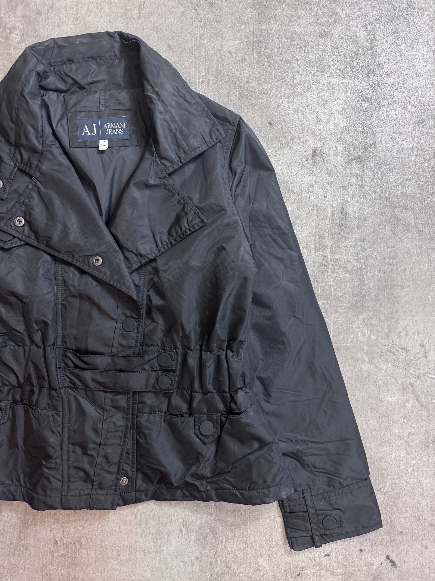 Armani Jeans Latch Popper Open Collar Blackout Jacket