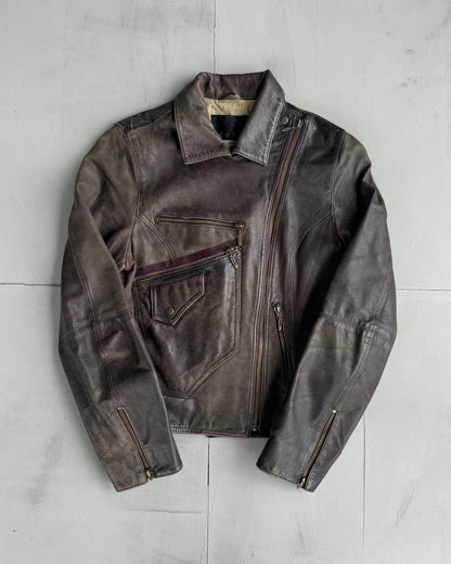 Cofi Asymmetric Leather Jacket | Small, Brown