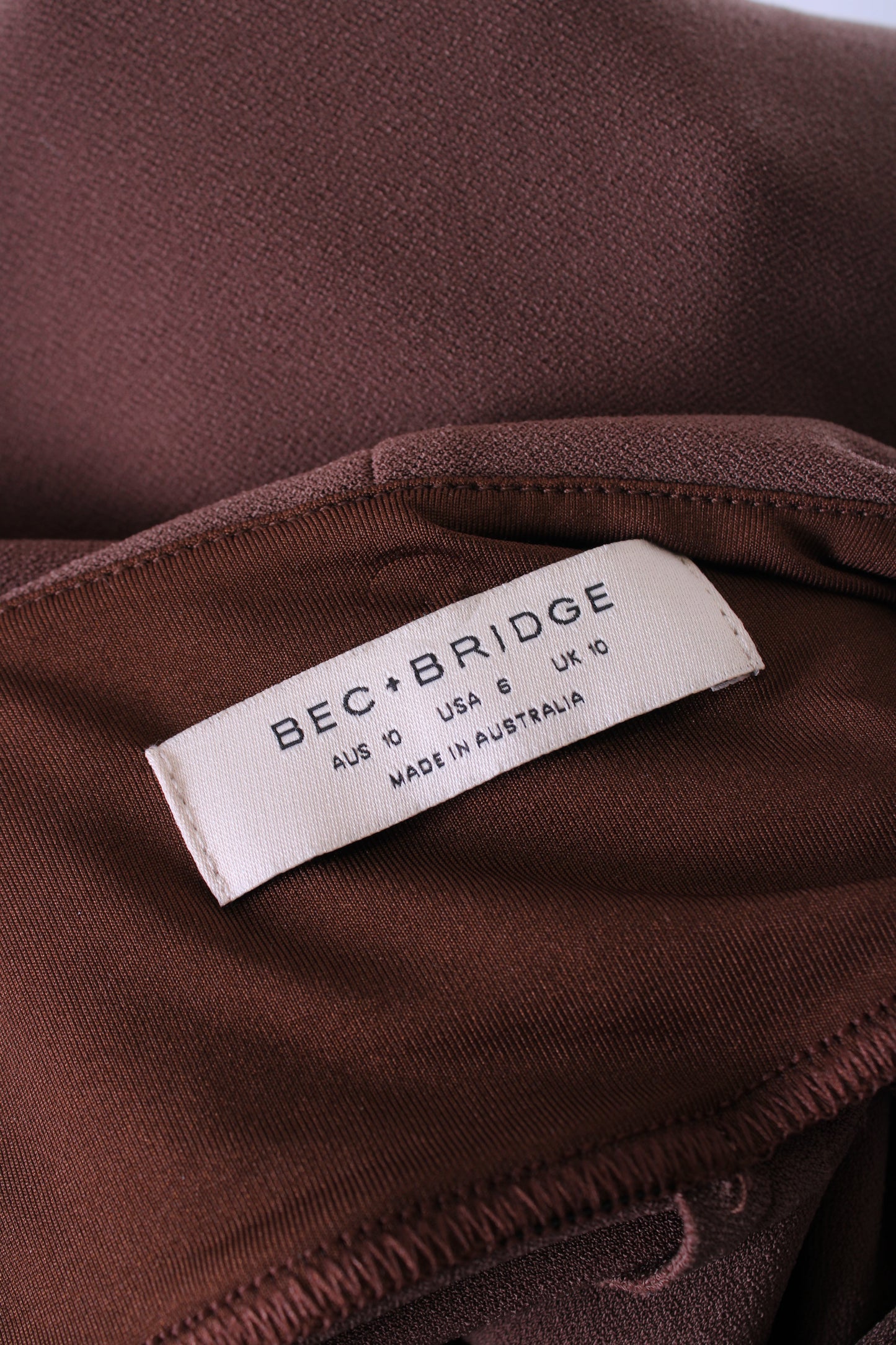 Bec & Bridge Dress Ruched Brown 10 | O/S, Brown