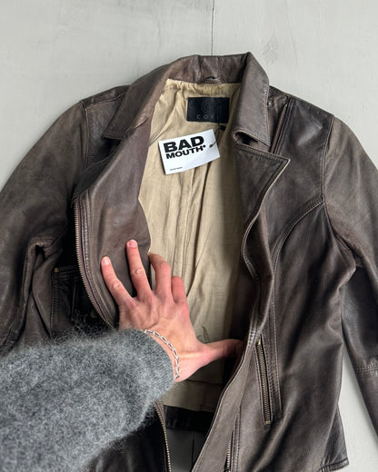 Cofi Asymmetric Leather Jacket | Small, Brown
