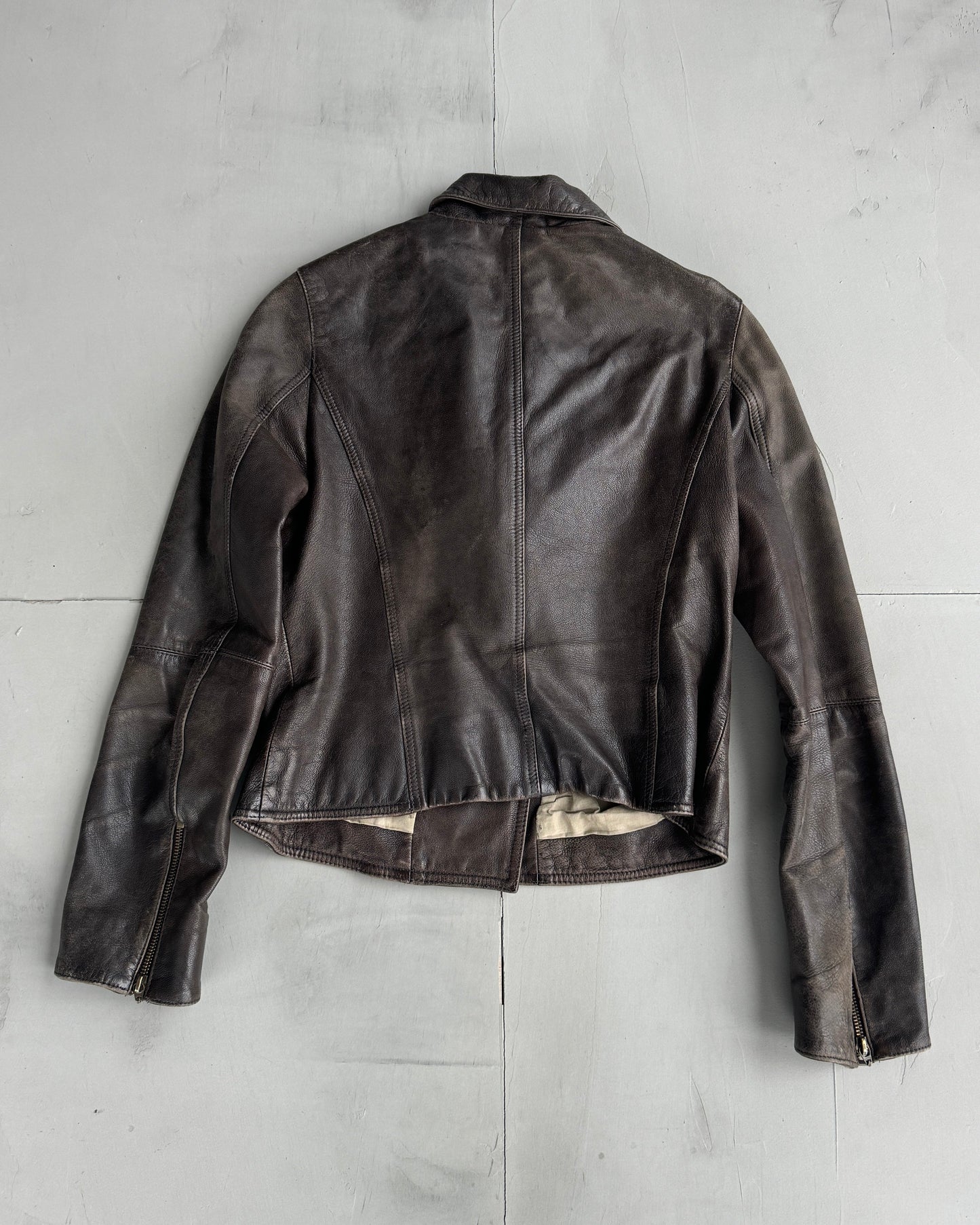 Cofi Asymmetric Leather Jacket | Small, Brown