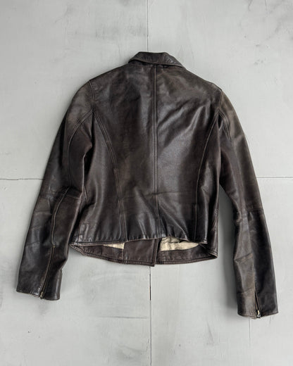 Cofi Asymmetric Leather Jacket | Small, Brown