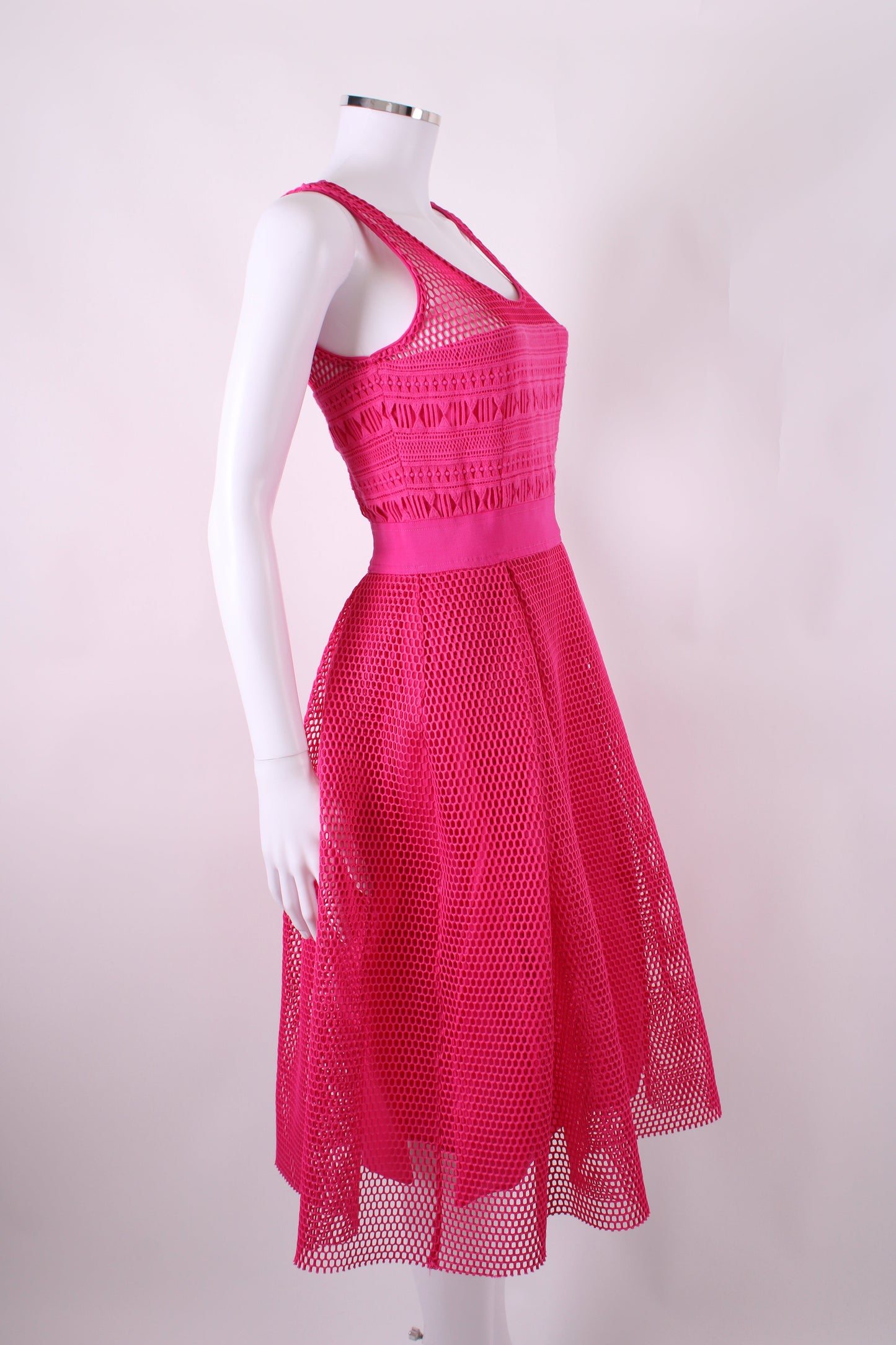 Pinko Mesh fuscia midi pleated dress Fuchsia 8 | O/S, Pink