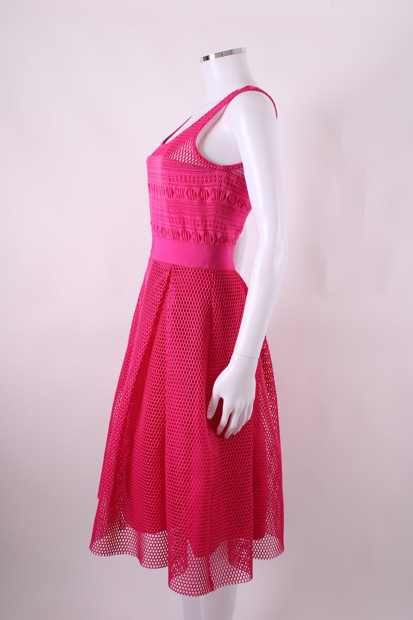 Pinko Mesh fuscia midi pleated dress Fuchsia 8 | O/S, Pink