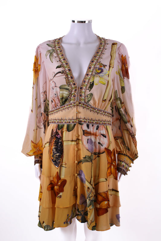 Camilla L/S Print Crystal Tunic Dress Beige/ Yellow L | O/S, Beige