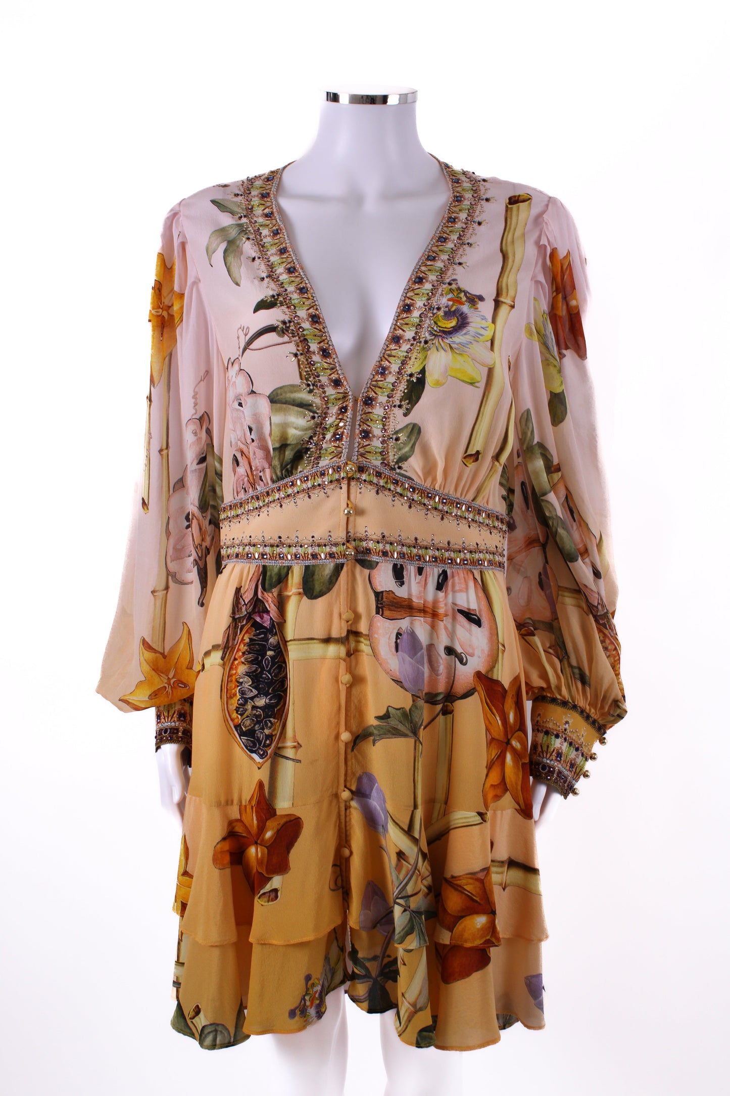Camilla L/S Print Crystal Tunic Dress Beige/ Yellow L | Large, Beige
