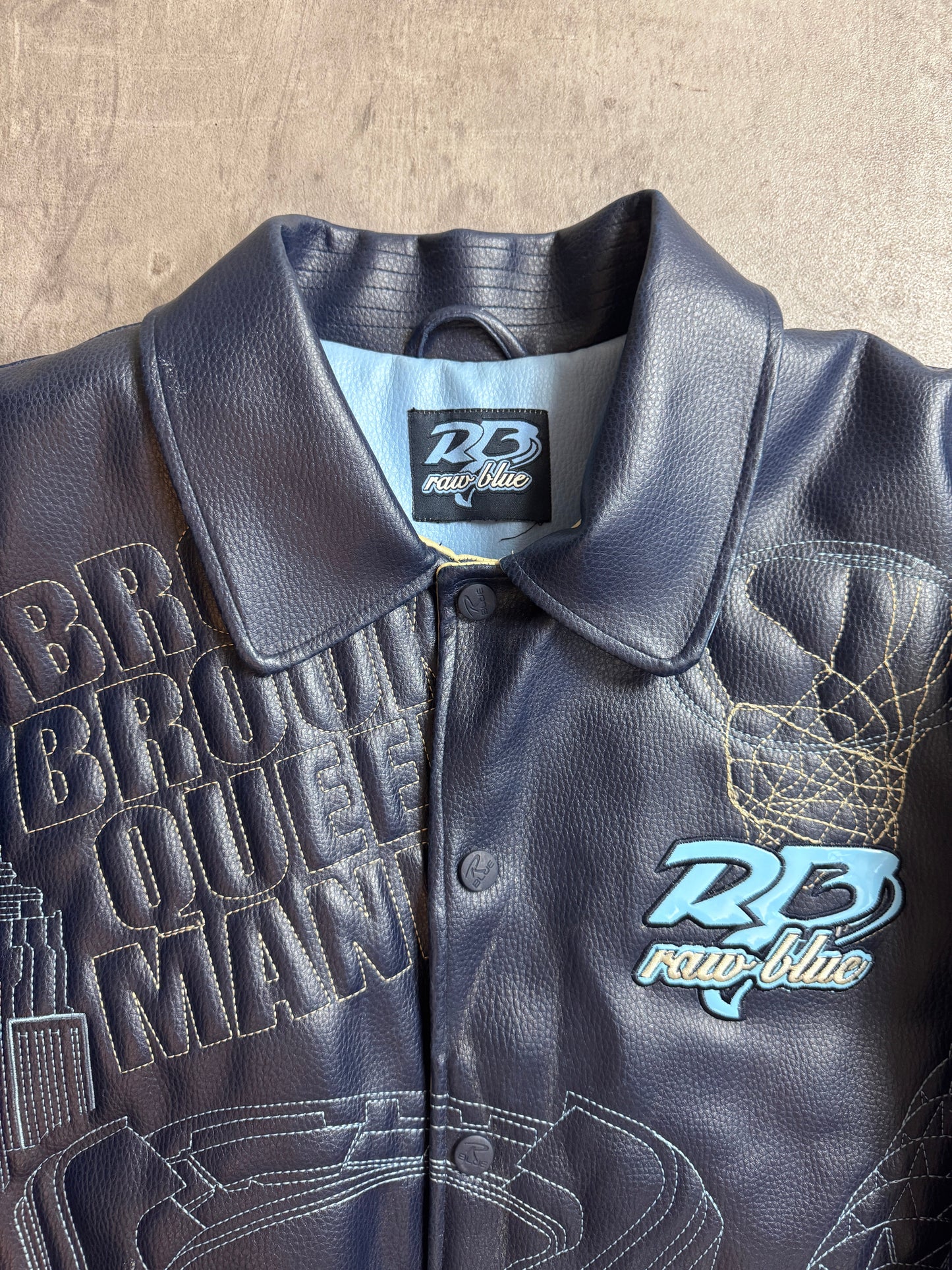 Raw Blue 'Street Elite' Embroidered Varsity Bomber Jacket