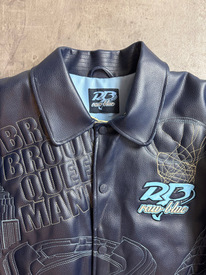 Raw Blue 'Street Elite' Embroidered Varsity Bomber Jacket