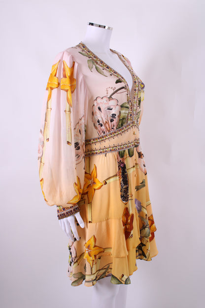 Camilla L/S Print Crystal Tunic Dress Beige/ Yellow L | Large, Beige