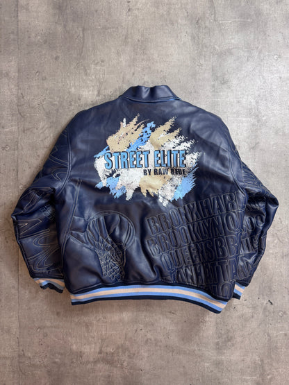Raw Blue 'Street Elite' Embroidered Varsity Bomber Jacket