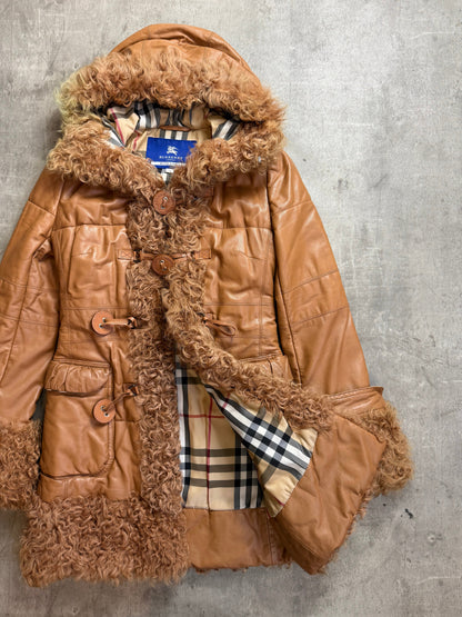 Burberry Blue Label Mongolian Lambs Fur Brown Hooded Coat