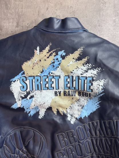 Raw Blue 'Street Elite' Embroidered Varsity Bomber Jacket
