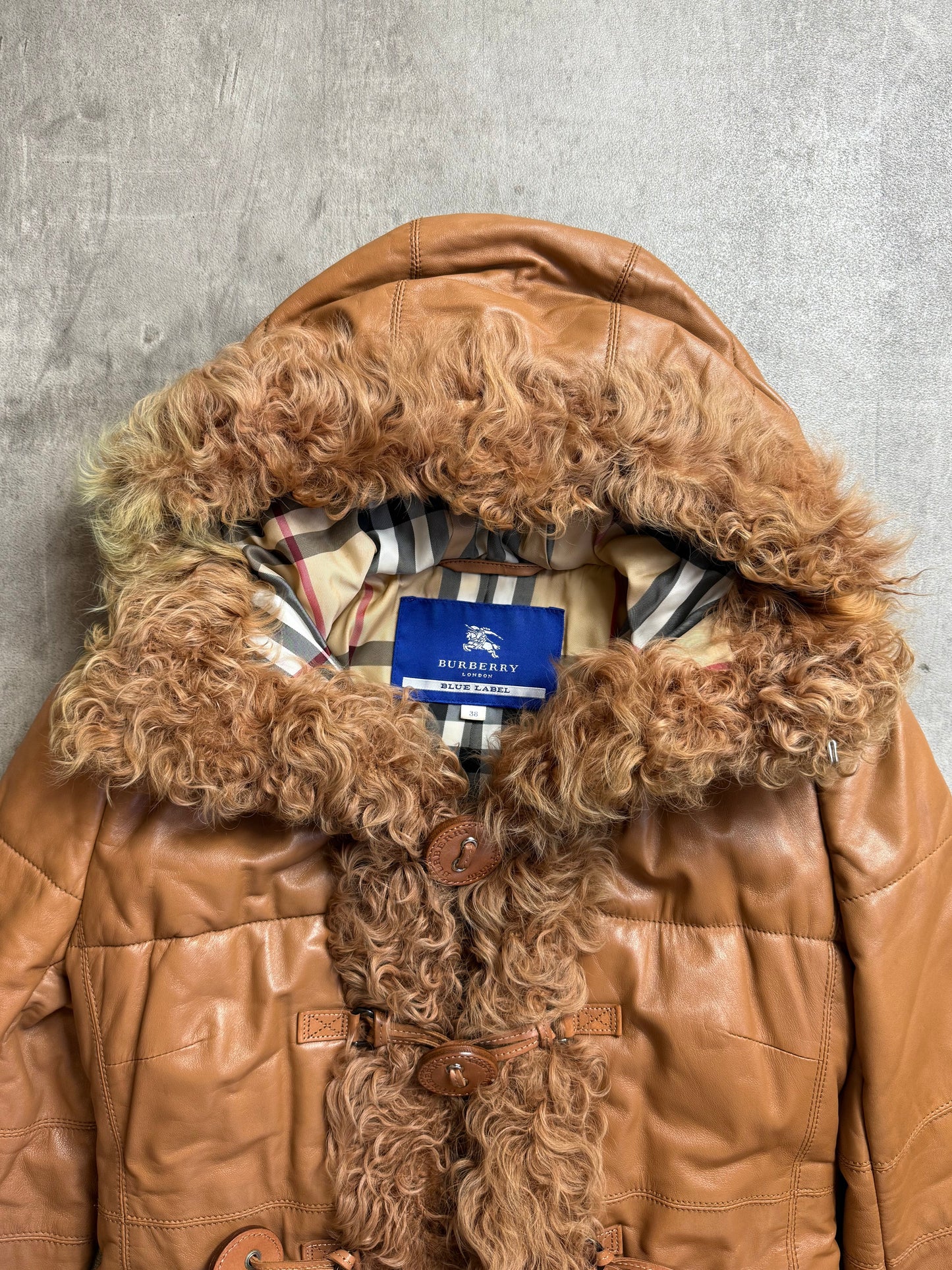 Burberry Blue Label Mongolian Lambs Fur Brown Hooded Coat
