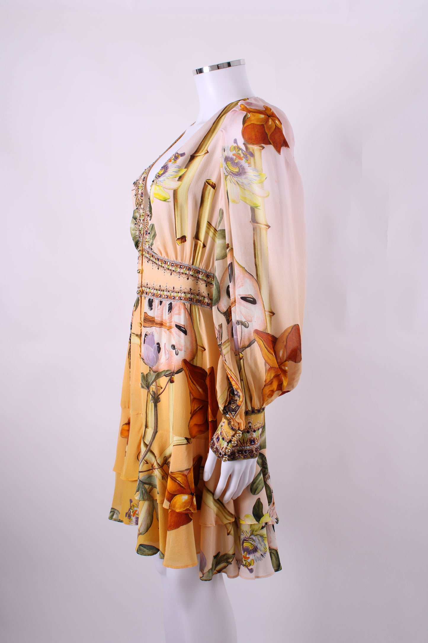 Camilla L/S Print Crystal Tunic Dress Beige/ Yellow L | Large, Beige