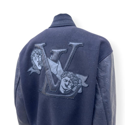 LOUIS VUITTON LV VARSITY LEATHER / WOOL BLOUSON JACKET 46 / XXL | XXL, Navy