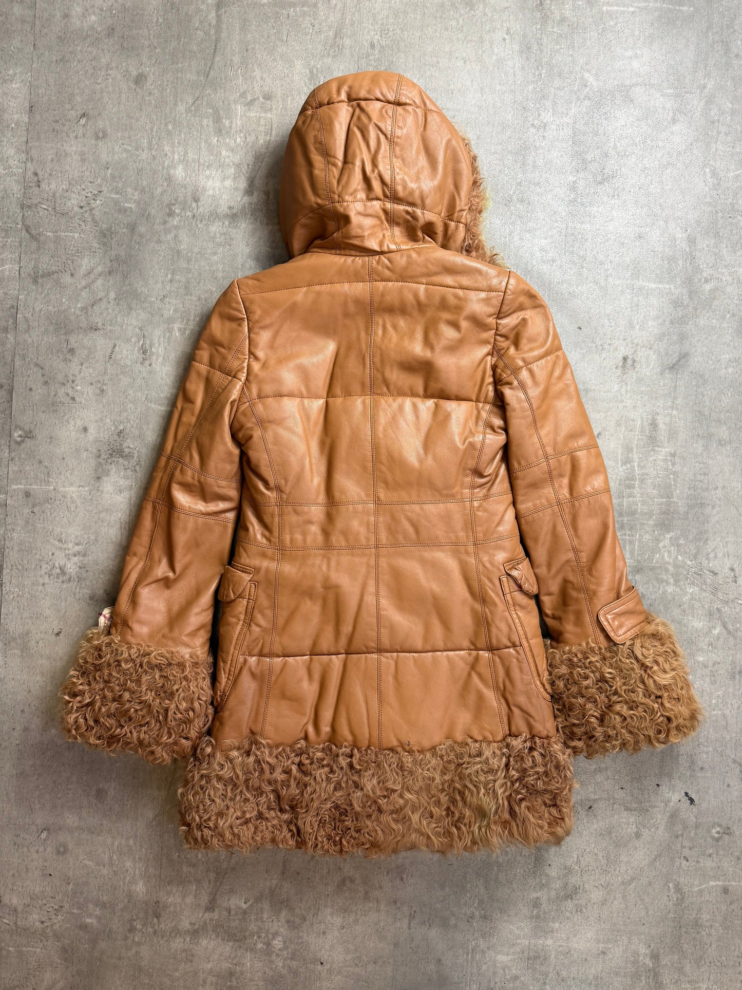 Burberry Blue Label Mongolian Lambs Fur Brown Hooded Coat