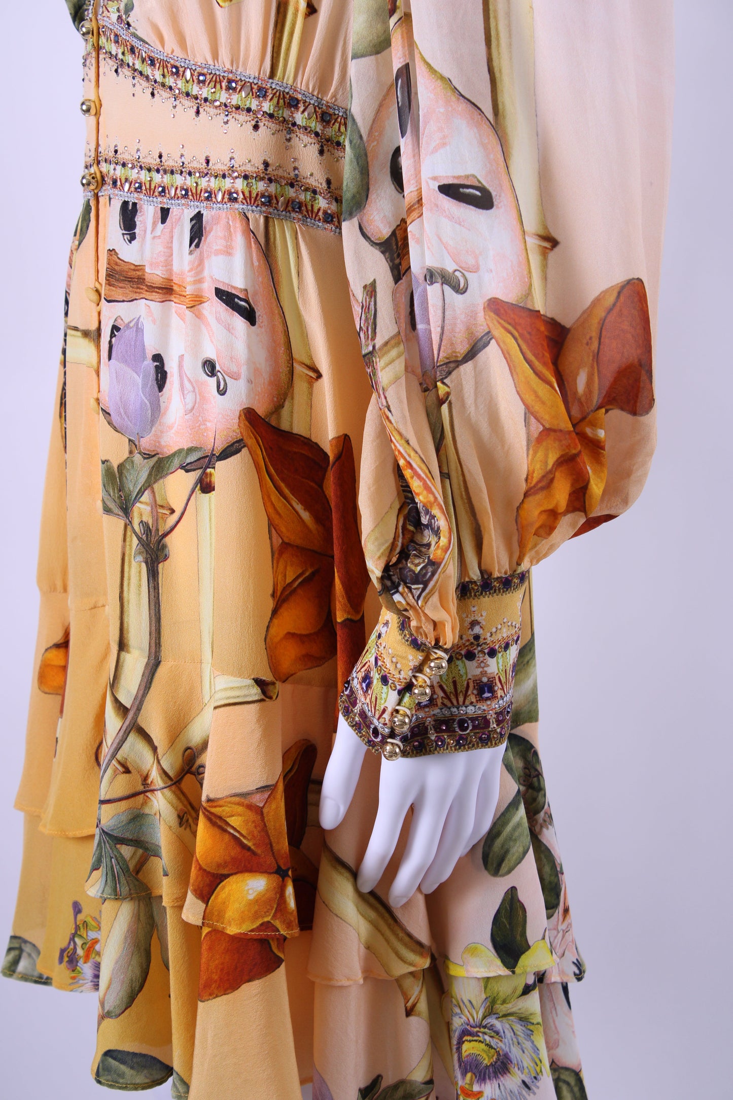 Camilla L/S Print Crystal Tunic Dress Beige/ Yellow L | Large, Beige