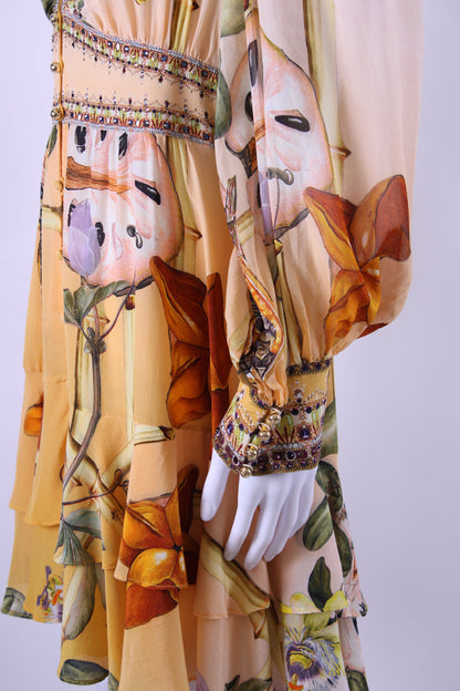 Camilla L/S Print Crystal Tunic Dress Beige/ Yellow L | Large, Beige