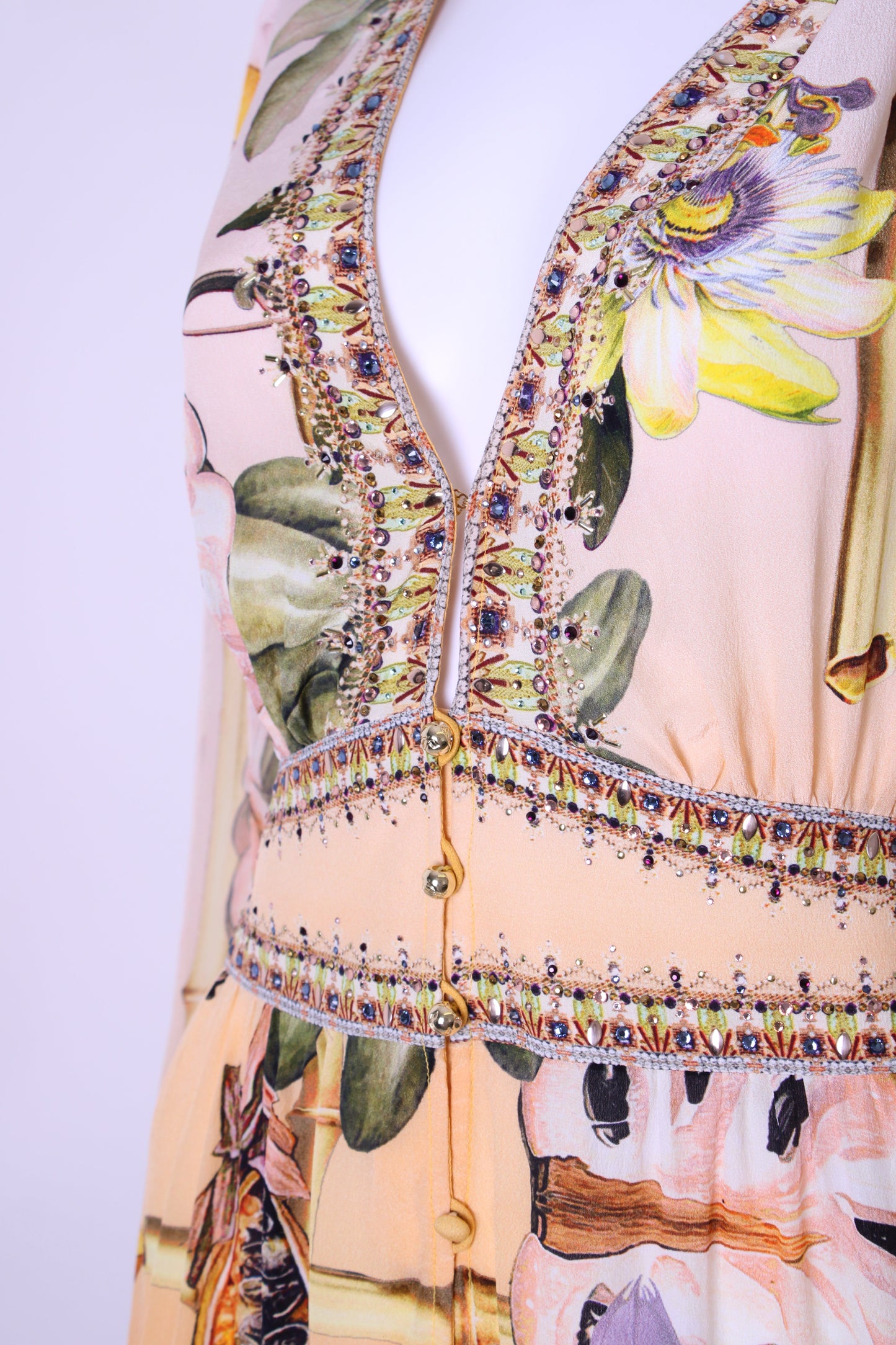 Camilla L/S Print Crystal Tunic Dress Beige/ Yellow L | Large, Beige