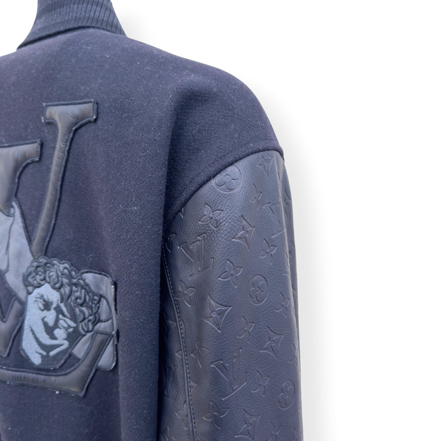 LOUIS VUITTON LV VARSITY LEATHER / WOOL BLOUSON JACKET 46 / XXL | XXL, Navy