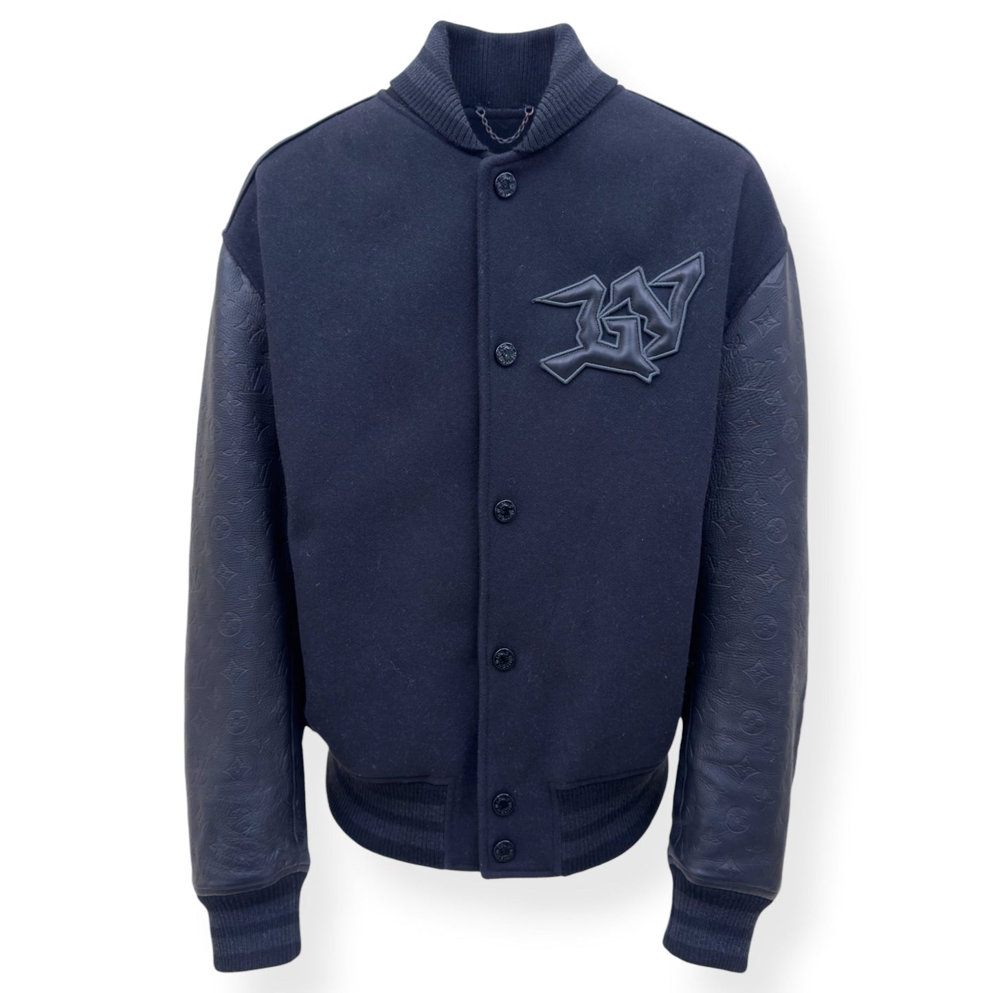 LOUIS VUITTON LV VARSITY LEATHER / WOOL BLOUSON JACKET 46 / XXL | XXL, Navy