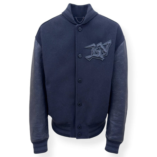 LOUIS VUITTON LV VARSITY LEATHER / WOOL BLOUSON JACKET 46 / XXL | XXL, Navy