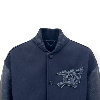LOUIS VUITTON LV VARSITY LEATHER / WOOL BLOUSON JACKET 46 / XXL | XXL, Navy