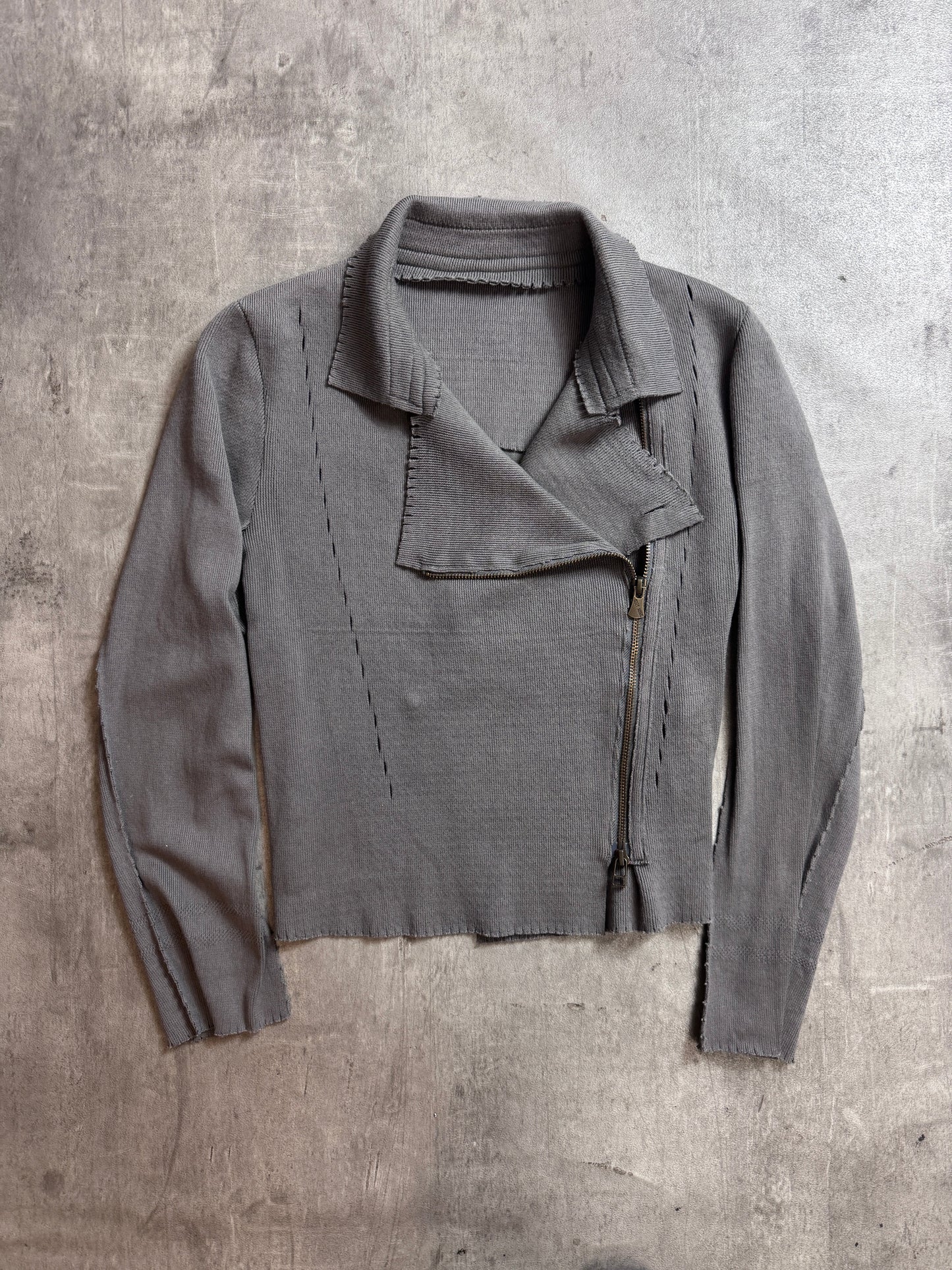 Issey Miyake Micro Rib Lettuce Trim Asymmetrical Cadigan