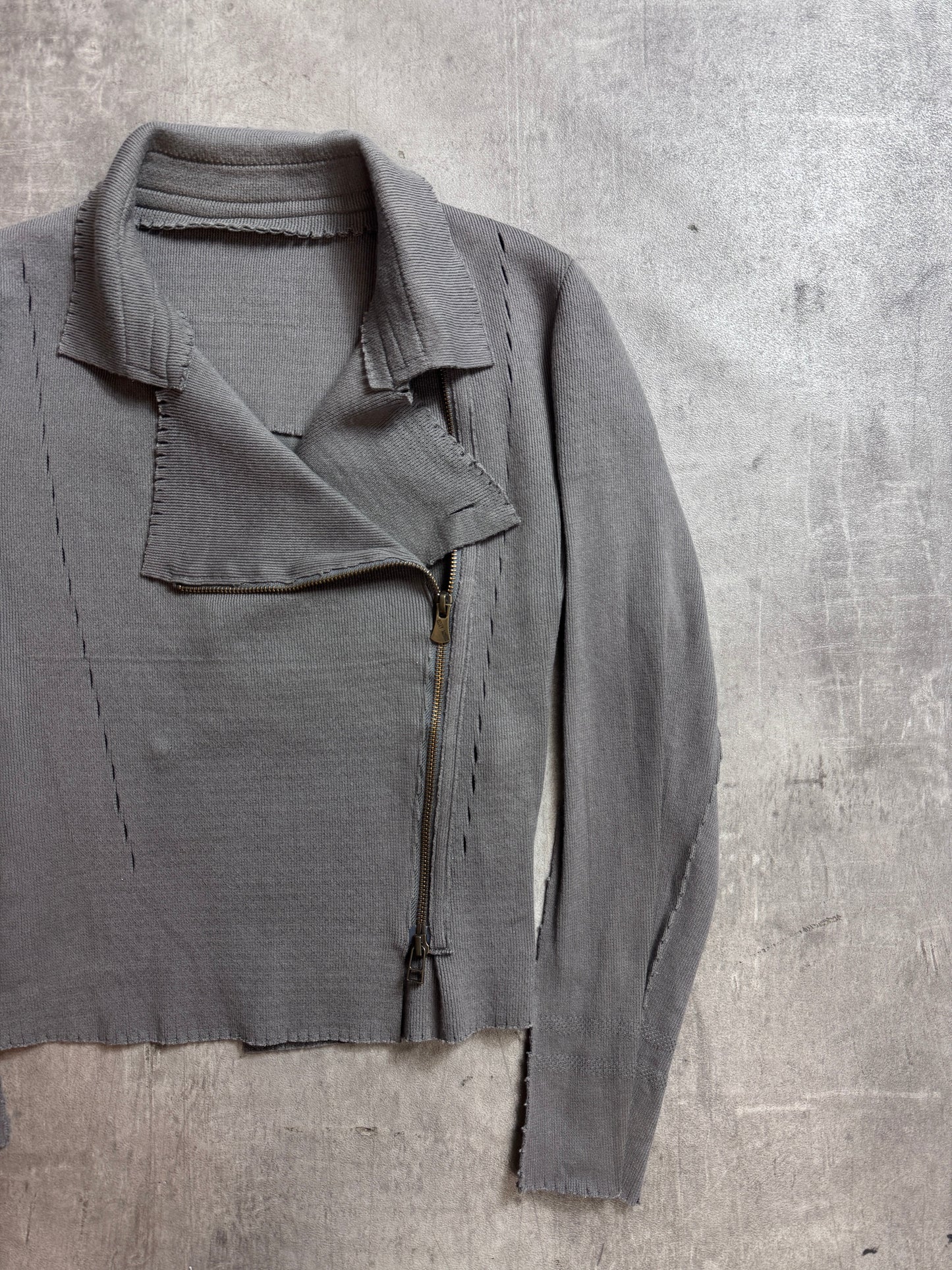 Issey Miyake Micro Rib Lettuce Trim Asymmetrical Cadigan