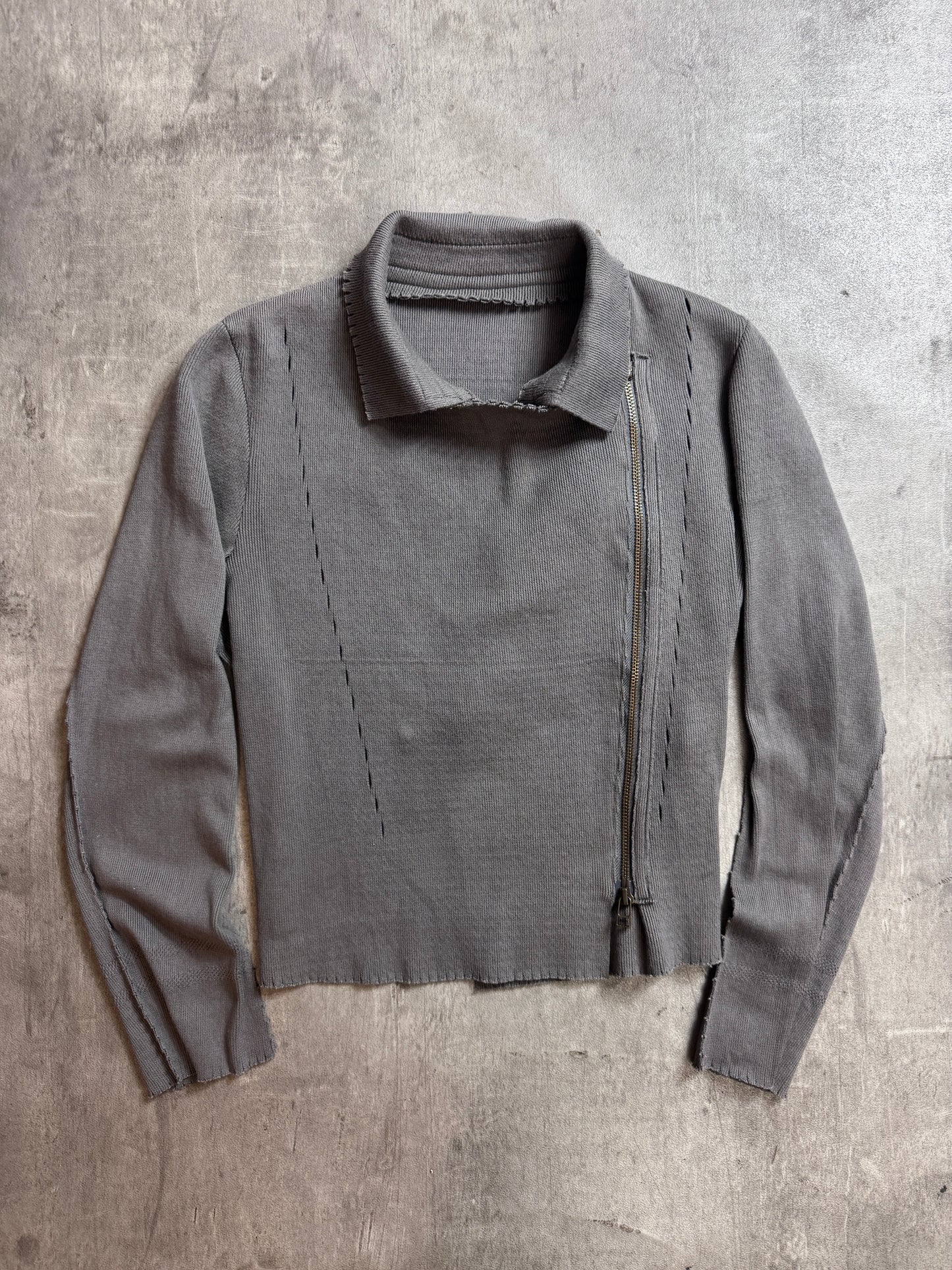 Issey Miyake Micro Rib Lettuce Trim Asymmetrical Cadigan