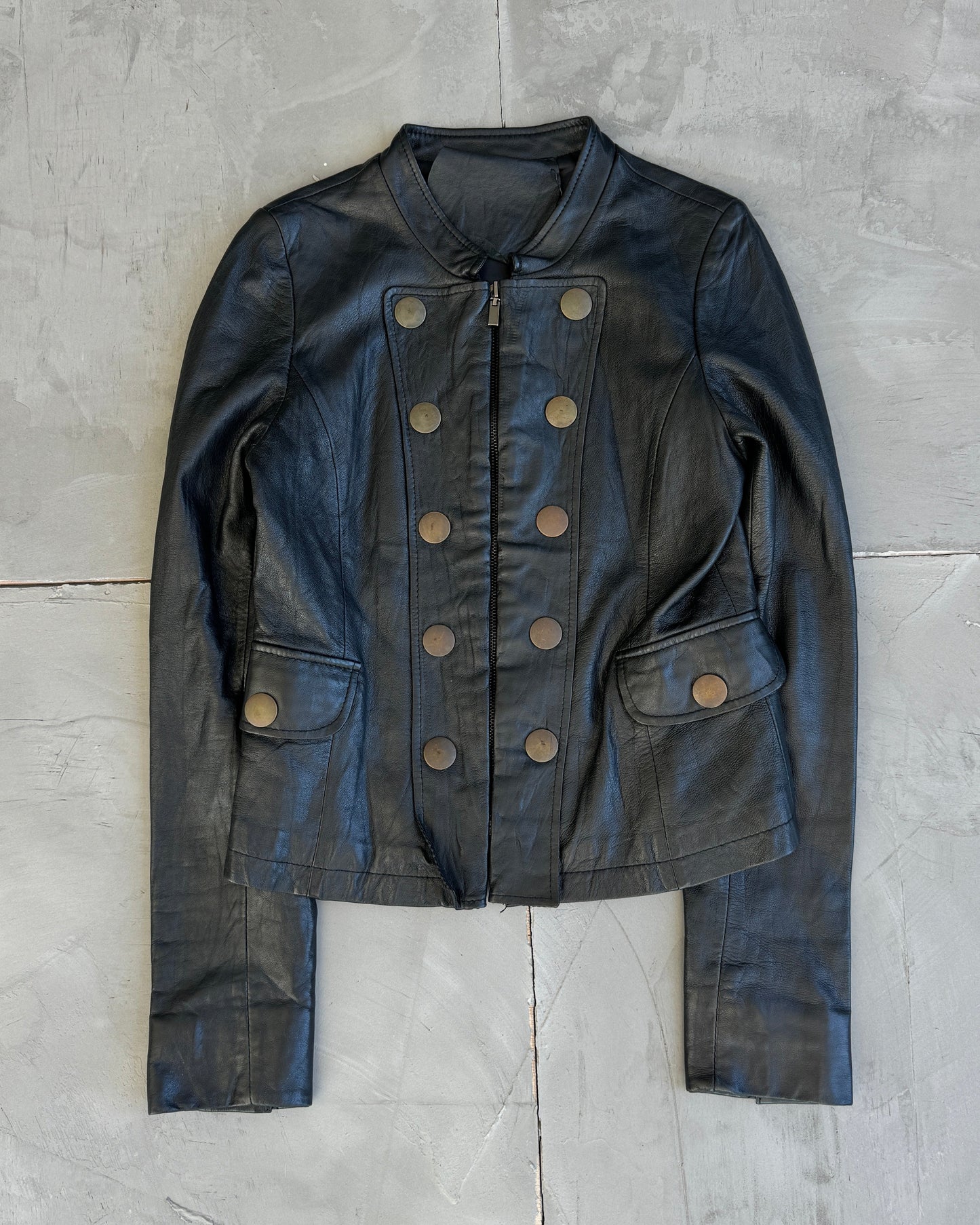 90's Leather Jacket with Metal Studs - S/M