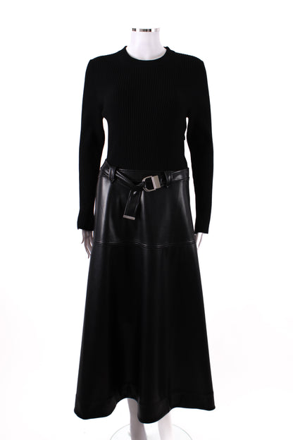 Simkhai L/S Rib Knit Faux Leather Dress Black M | Medium, Black