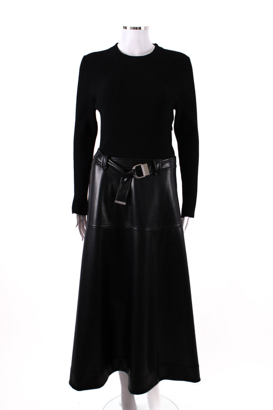Simkhai L/S Rib Knit Faux Leather Dress Black M | Medium, Black