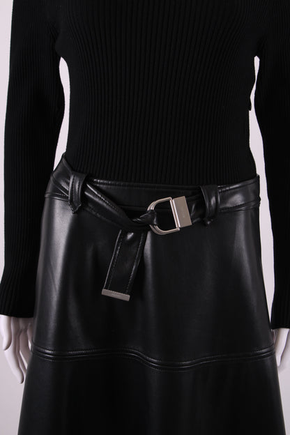 Simkhai L/S Rib Knit Faux Leather Dress Black M | Medium, Black