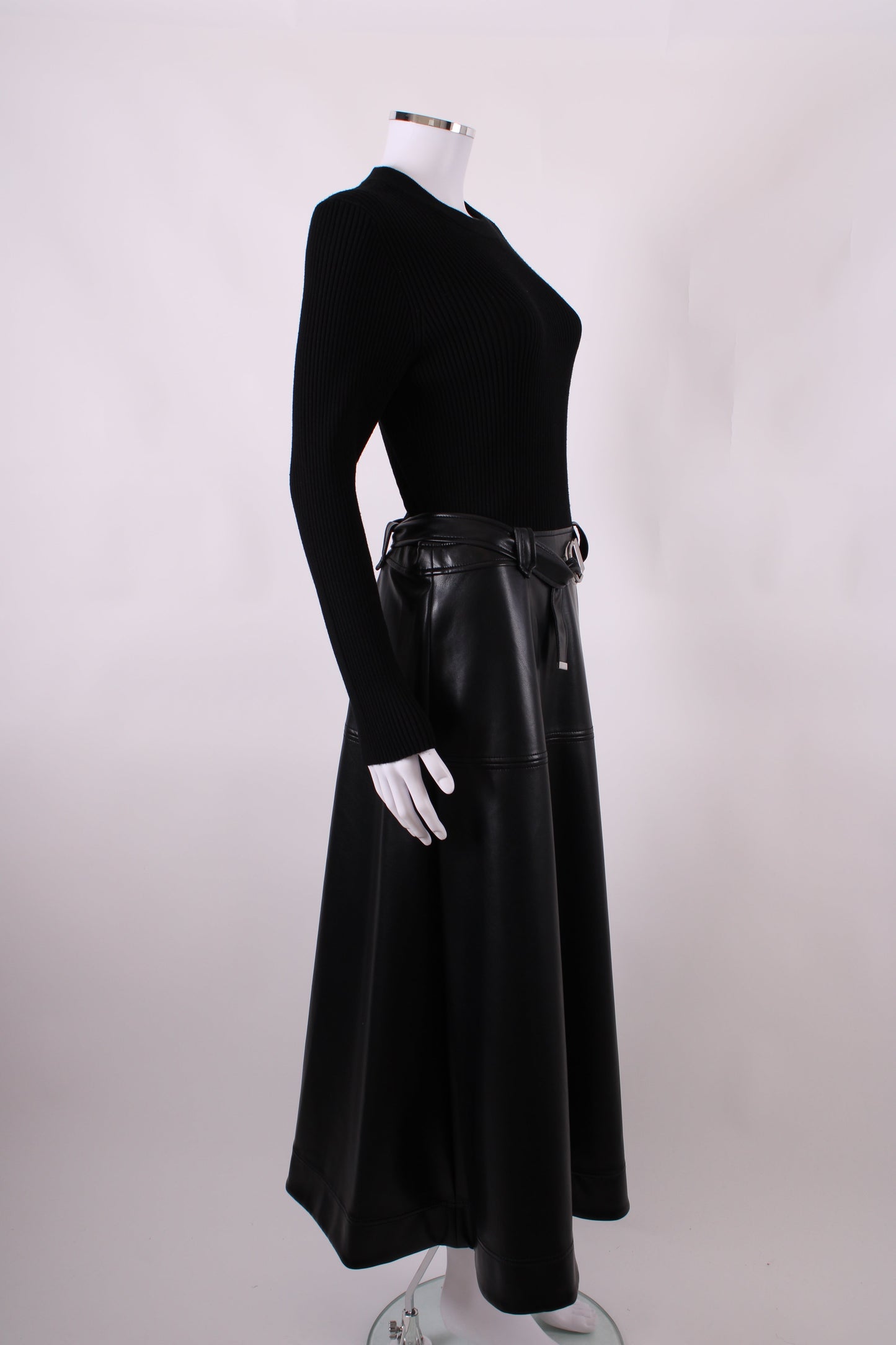 Simkhai L/S Rib Knit Faux Leather Dress Black M | Medium, Black