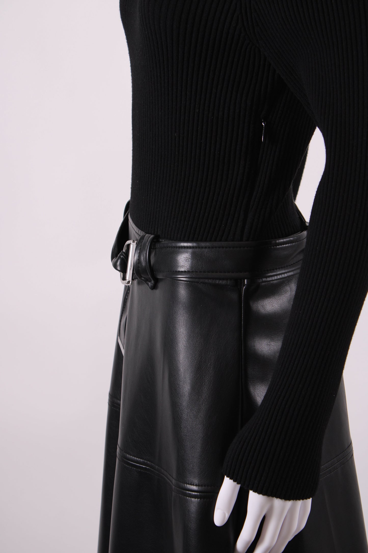 Simkhai L/S Rib Knit Faux Leather Dress Black M | Medium, Black