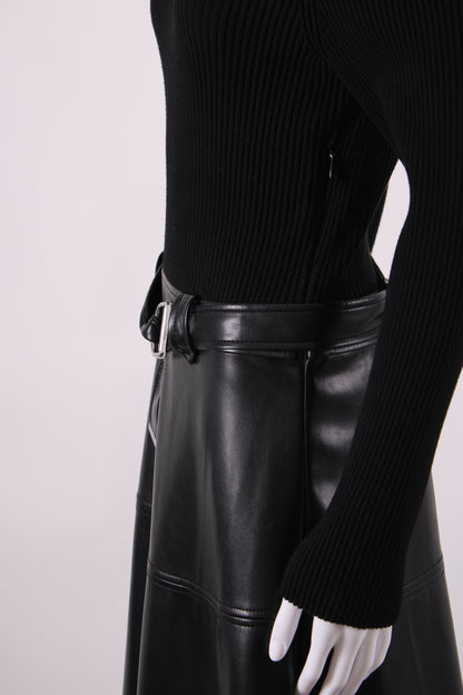 Simkhai L/S Rib Knit Faux Leather Dress Black M | Medium, Black
