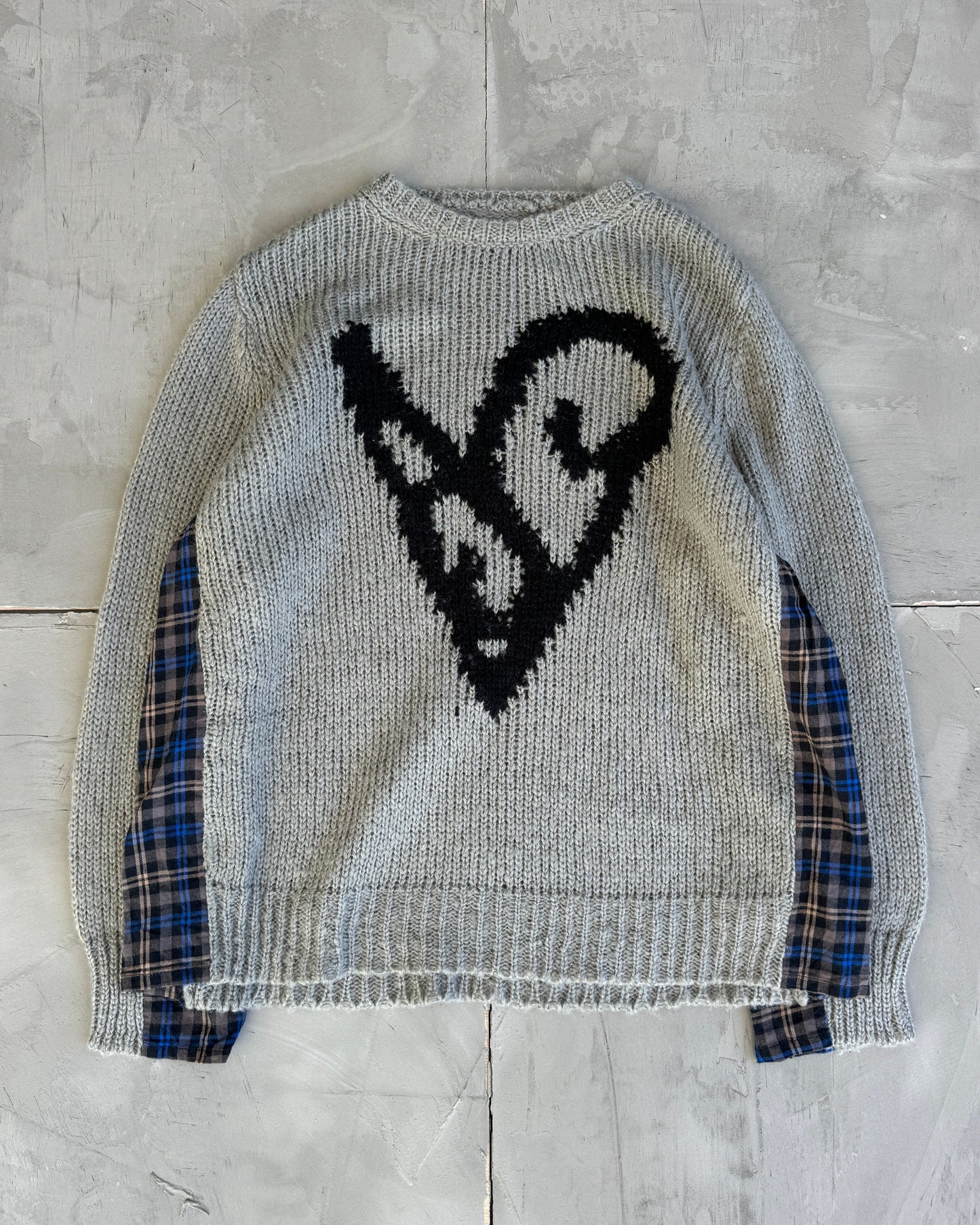 Acne Studios FW24 Wool Check & Heart Knit Sweatshirt