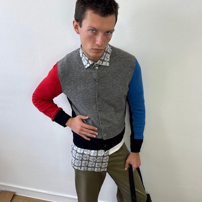 Comme Des Garçons Grey Red & Blue Cardigan | Medium, Multicoloured