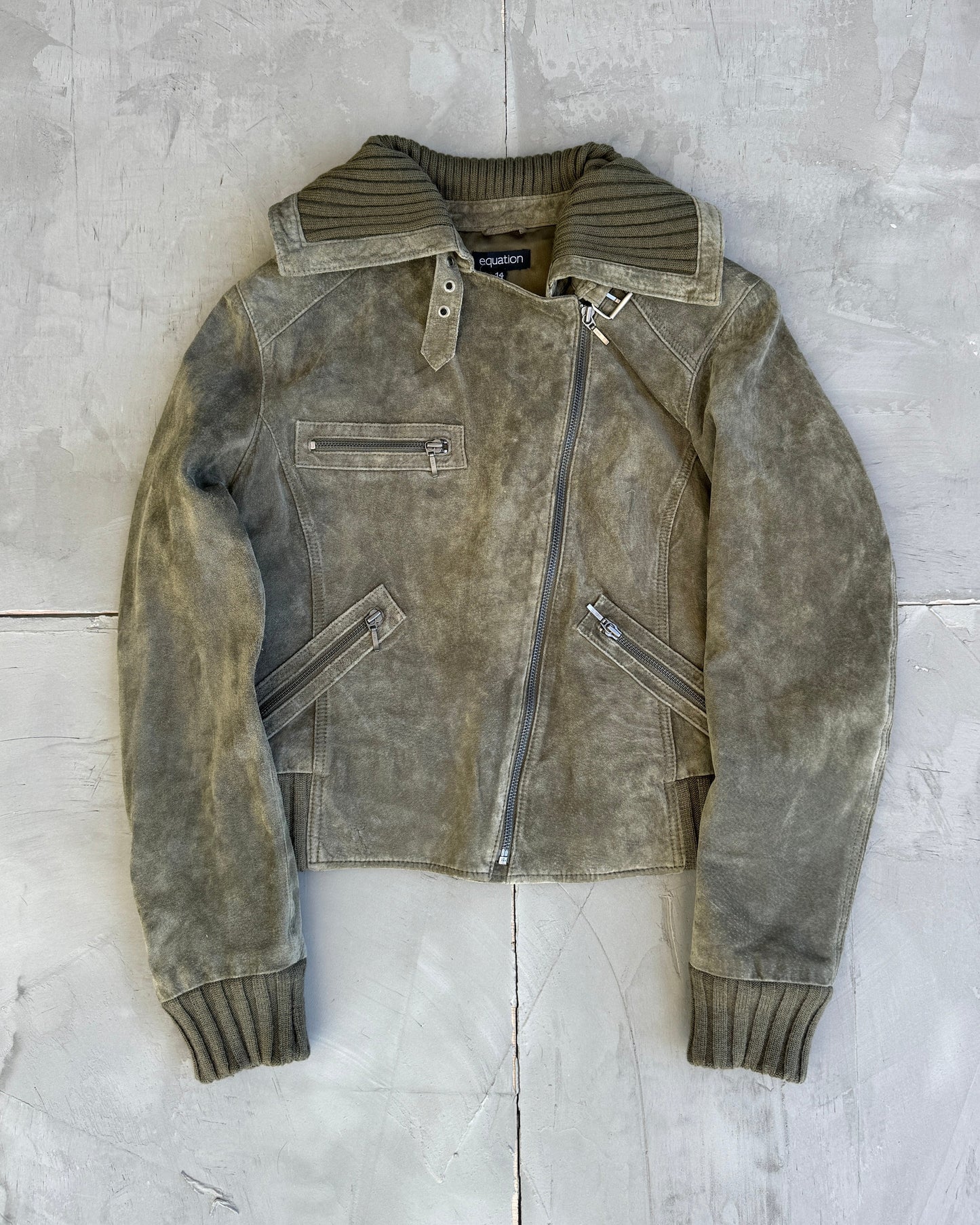 Equation Asymmetric Suede Jacket with Oversized Collar - M/L