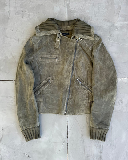 Equation Asymmetric Suede Jacket with Oversized Collar - M/L