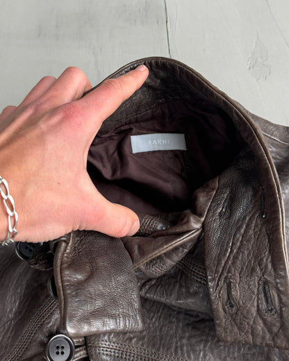 FARHI ASYMMETRIC BUTTON UP LEATHER JACKET - M | Medium, Brown