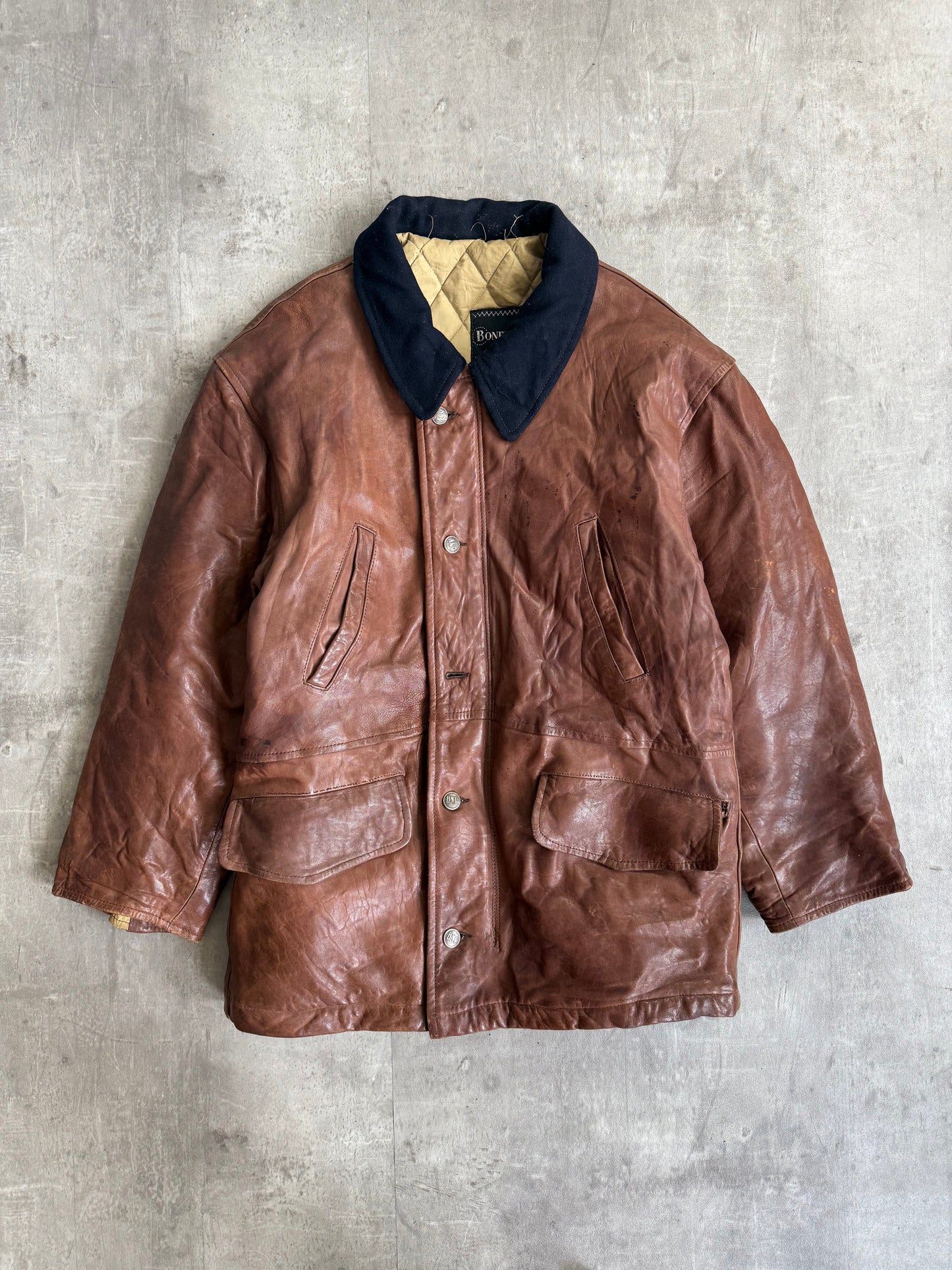 1980s Boneville Leather Chore Jacket with Wool Collar