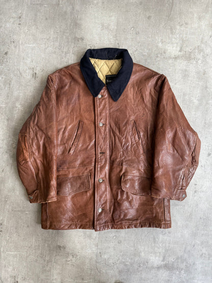 1980s Boneville Leather Chore Jacket with Wool Collar