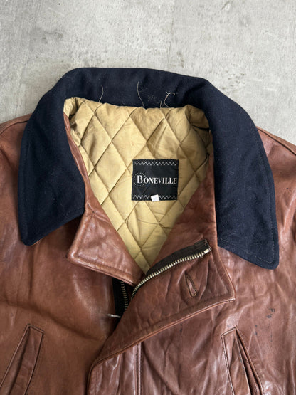 1980s Boneville Leather Chore Jacket with Wool Collar