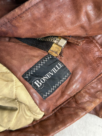 1980s Boneville Leather Chore Jacket with Wool Collar