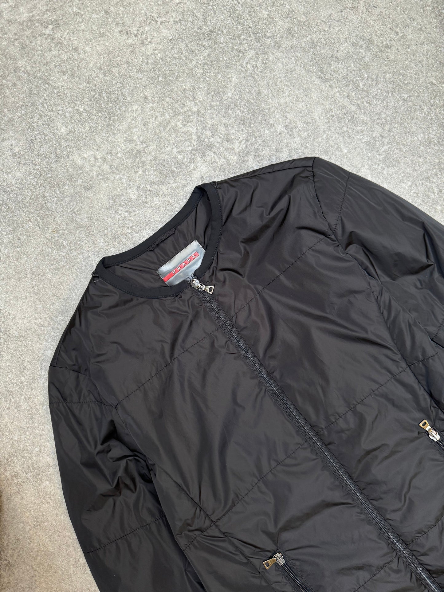 2001 Prada Collarless Full-Zip Padded Jacket