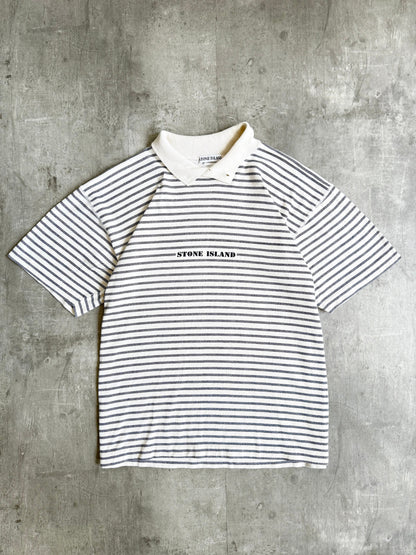 S/S 1992 Stone Island Striped Button Neck Tee